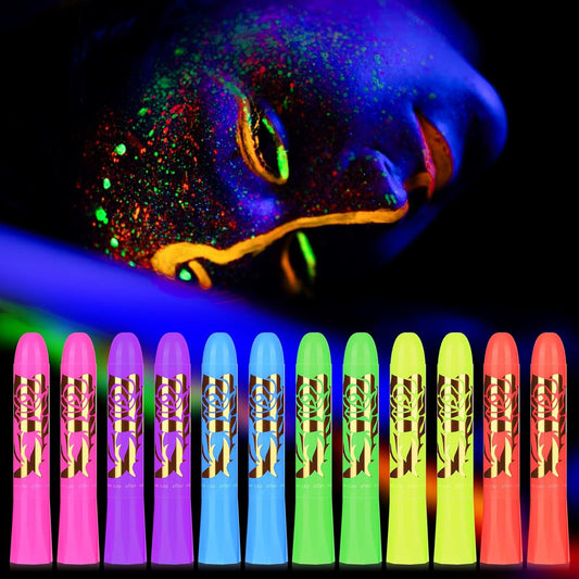 12Pcs Glow in The Dark Face Body Paint, UV Black Light Glow Makeup Kit