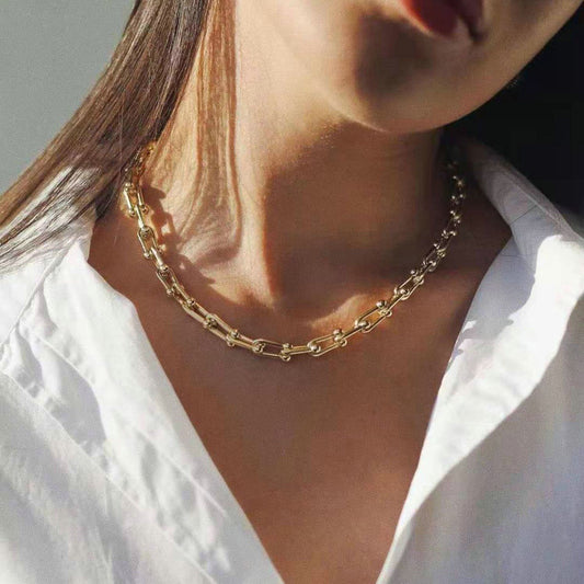 18k Gold Plated Stainless Steel Jewelry Handmade U Shape Chain Necklace Geometric Punk