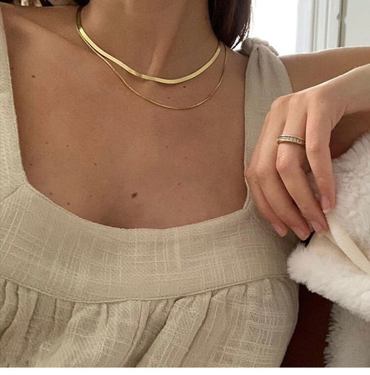 14K Gold/Silver Plated Snake Chain Necklace Herringbone Necklace Gold Choker Necklaces for Women Girl Gifts Jewelry