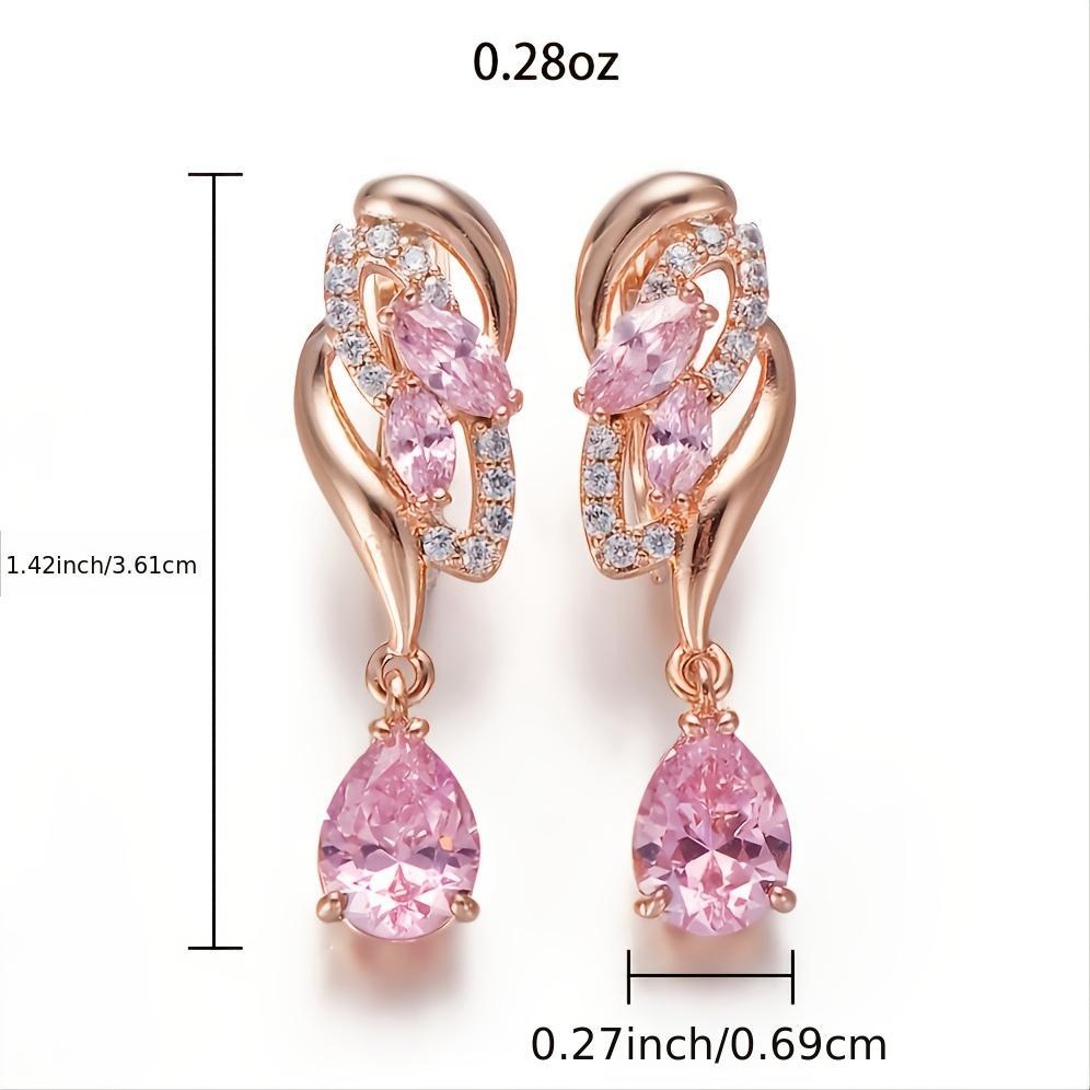1 Pair Gold Color Waterdrop Flower Earrings Bridal Wedding Accessories Jewelry Exquisite Teardrop Pink Stone Dangle Long Earrings